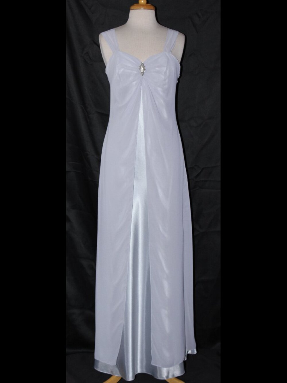 Poly USA #2600 Long Satin & Chiffon Bridesmaid Dress-Size L-SILVER